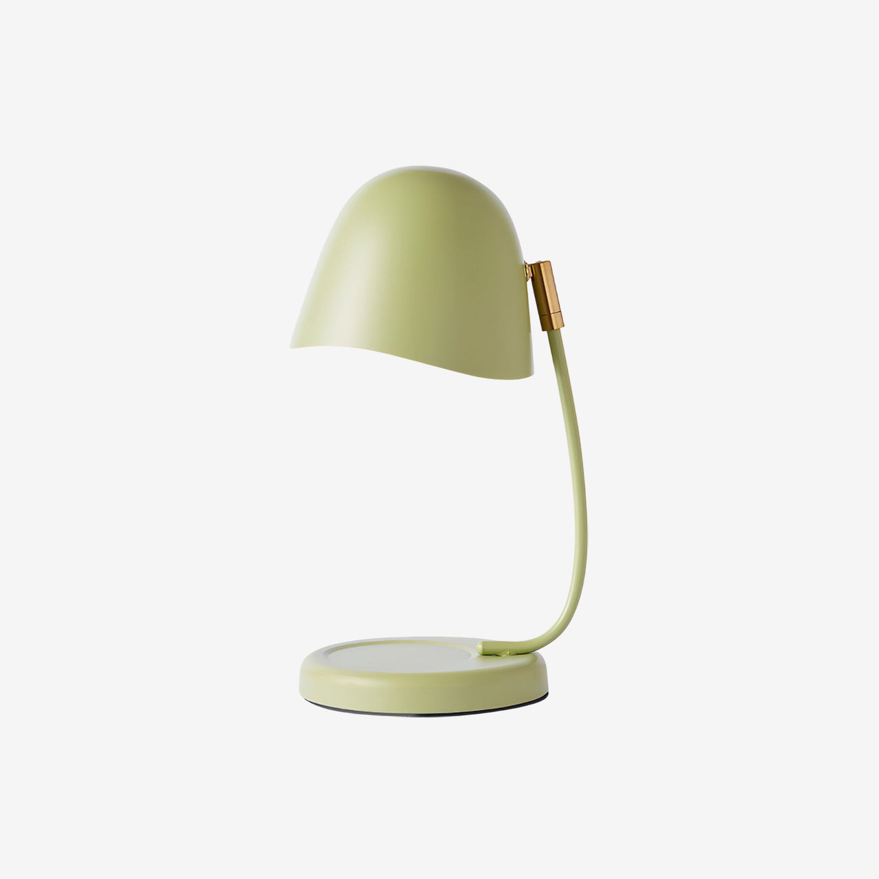Green desk lamp with a flexible neck on a white background